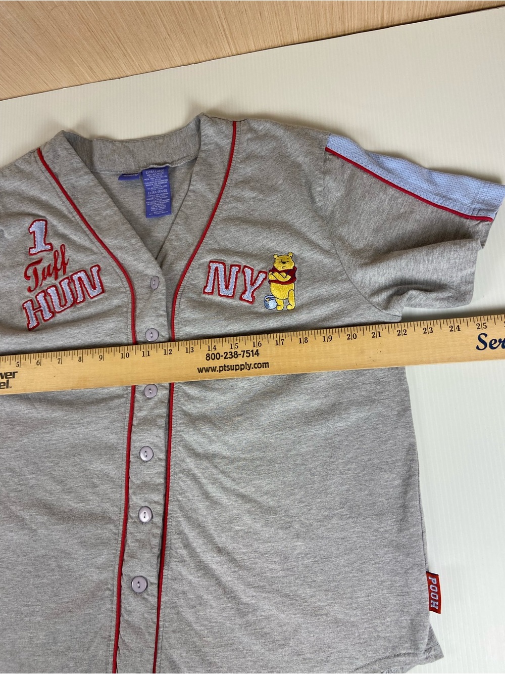 Disney Winnie the Pooh Y2K Baseball Jersey Shirt Gray XL Tuff Hunny NY - Picture 5 of 8